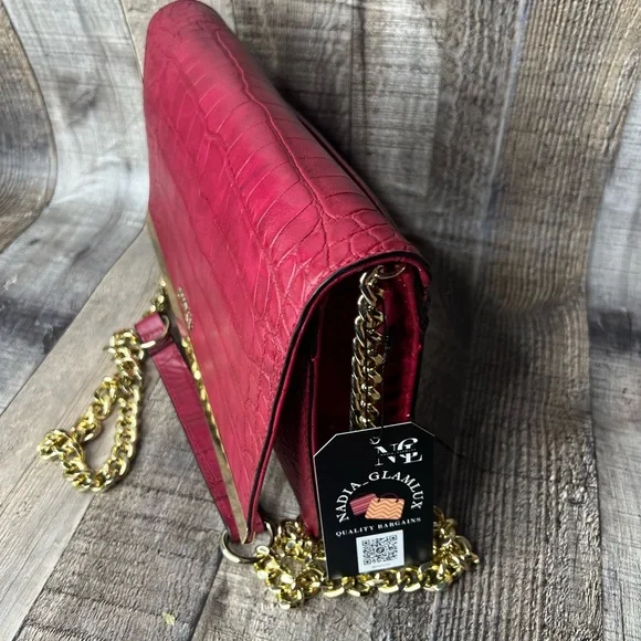 GUESS Pink Croc-Embossed Women's vegan Leather Bag - Picture 9 of 16